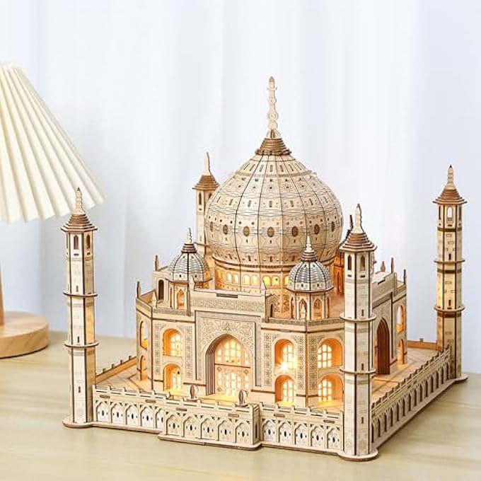 3D WOODEN PUZZLE MODEL KITS FOR ADULTS, DIY TAJ MAHAL WOODEN MODEL WITH LED LIGHT FOR SELF-ASSEMBLY, MECHANICAL CONSTRUCTION CRAFT KIT, CRAFTS, BRAIN TEASER - Image 2